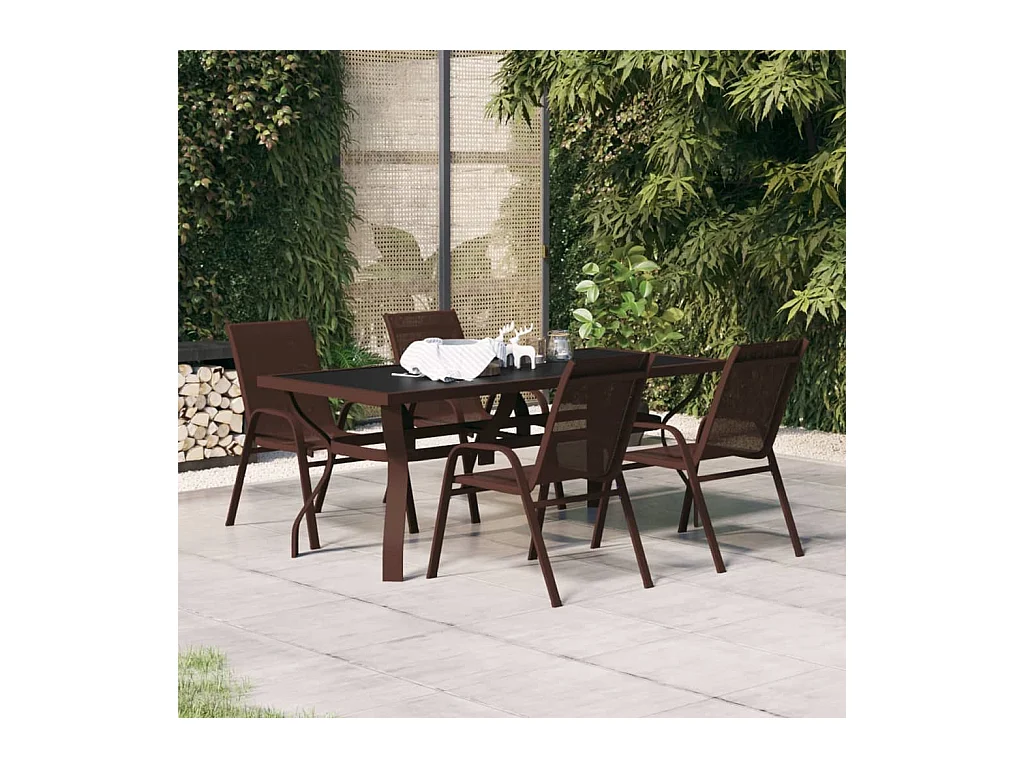 Ensemble à manger de jardin 5 pcs Marron et noir