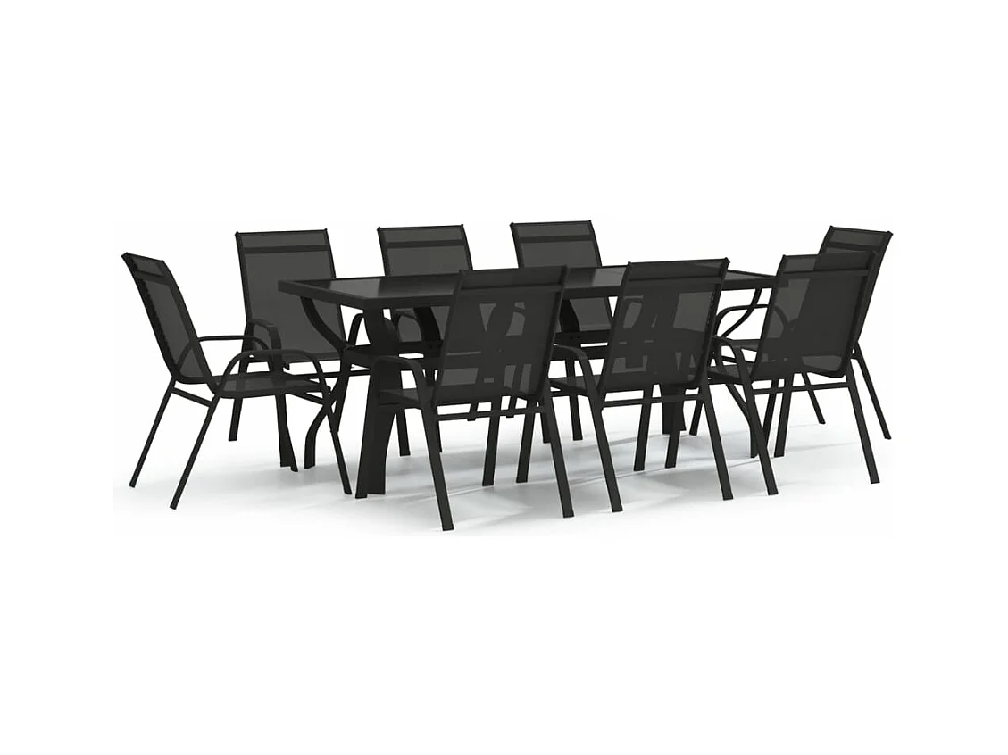 Juego de comedor de jardín 9 piezas negro