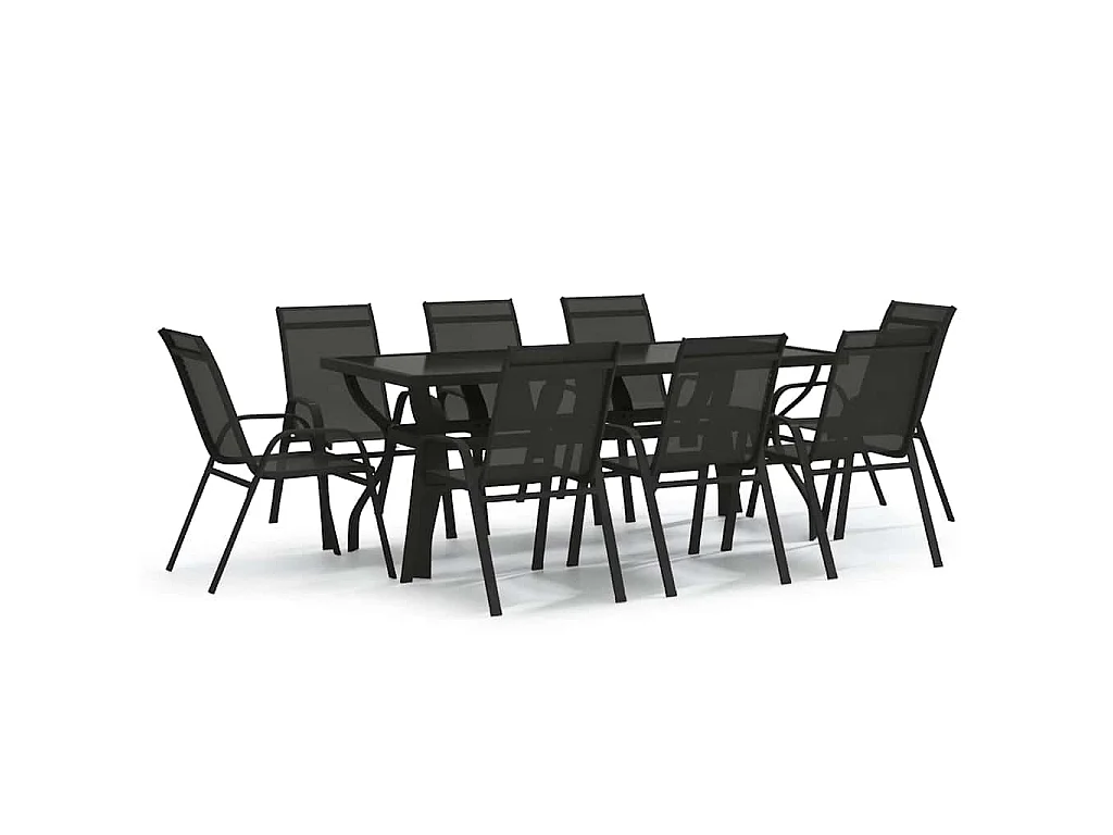 Set Mobili da Pranzo per Giardino 9 pz Nero