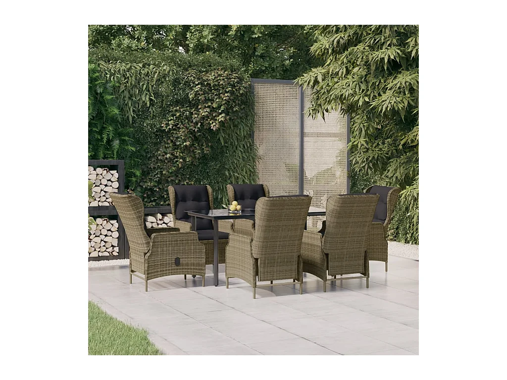 Ensemble à manger de jardin 7 pcs Marron Résine tressée
