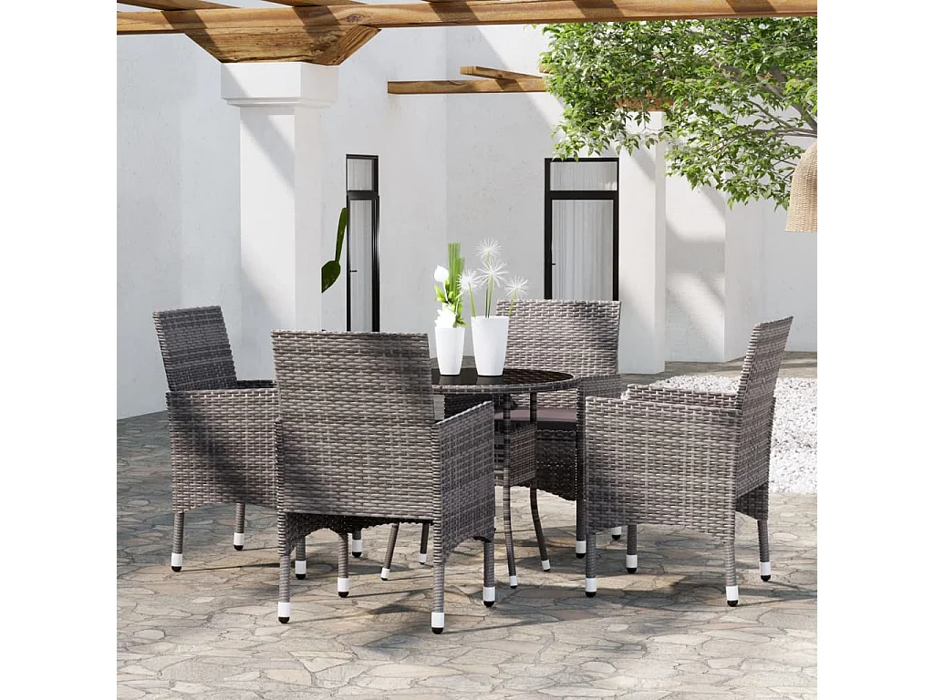 5-tlg. Garten-Essgruppe Poly Rattan Grau