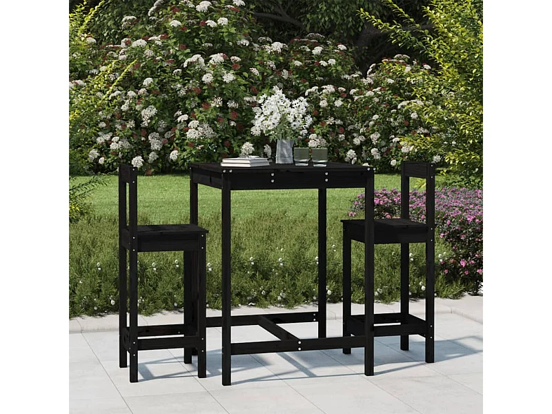 Set Bar da Giardino 3 pz Nero in Legno Massello di Pino