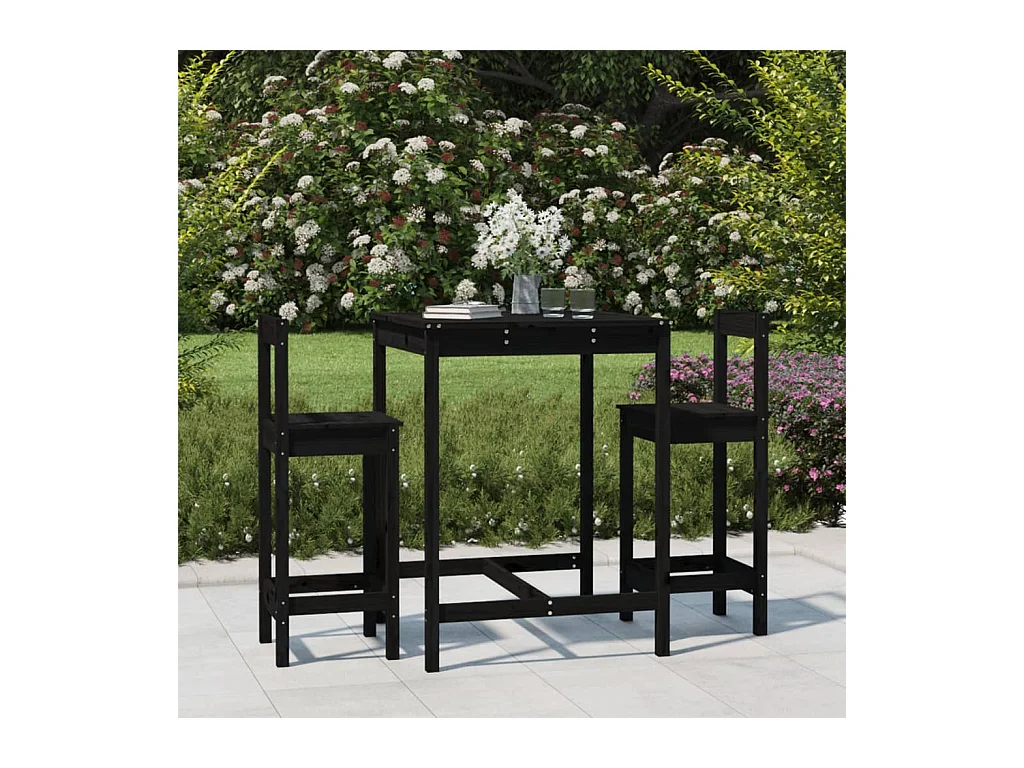 Set Bar da Giardino 3 pz Nero in Legno Massello di Pino