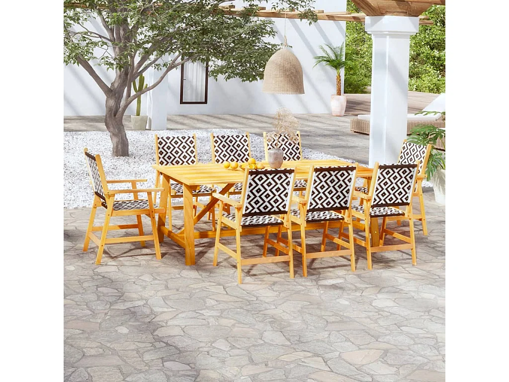 9 pcs conjunto de jantar para jardim madeira de acácia maciça