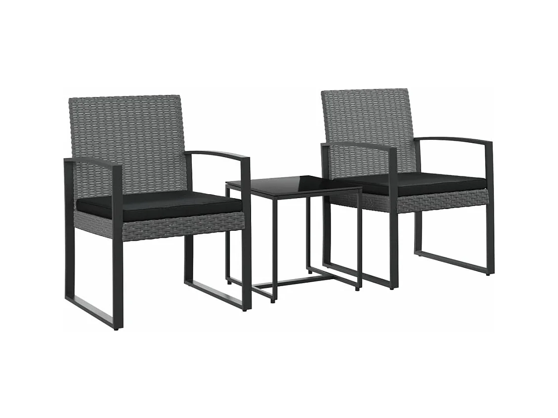 3-delige Tuinset met kussens polypropeen rattan donkergrijs