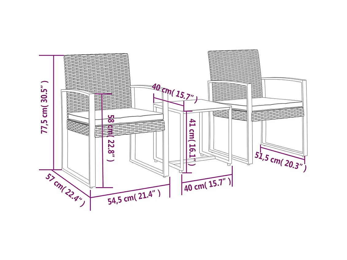 3-delige Tuinset met kussens polypropeen rattan donkergrijs