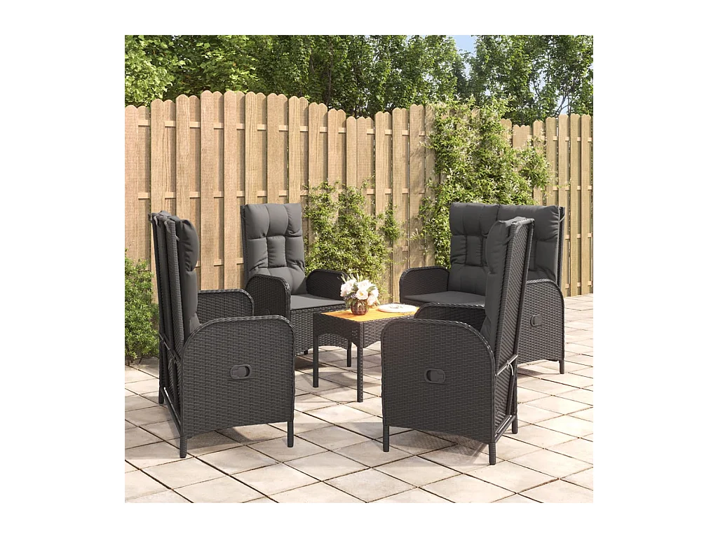 Ensemble à manger de jardin coussins 5pcs Noir Résine tressée