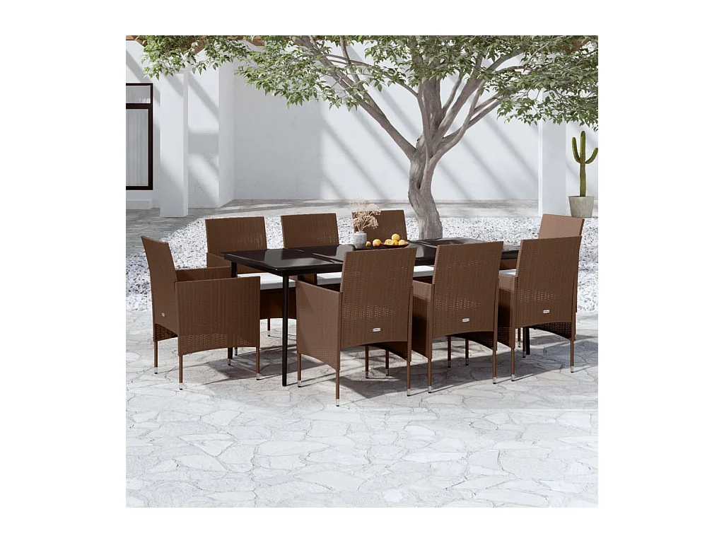Ensemble à manger de jardin coussins 9 pcs Marron/noir