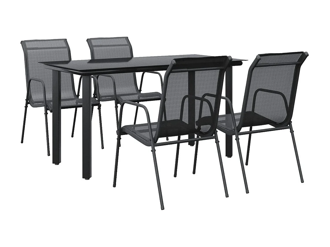 5-tlg. Garten-Essgruppe Schwarz Stahl und Textilene