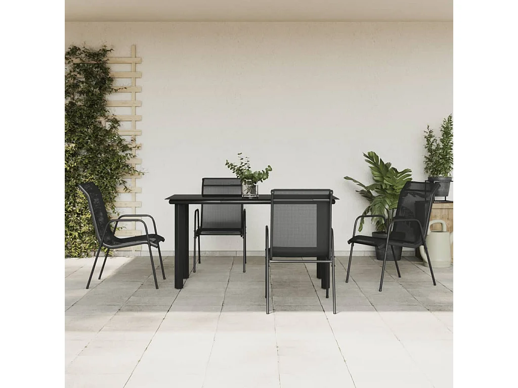 Ensemble à manger de jardin 5 pcs noir textilène et acier