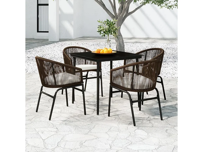 Juego de comedor de jardín 5 piezas con cojines marrón