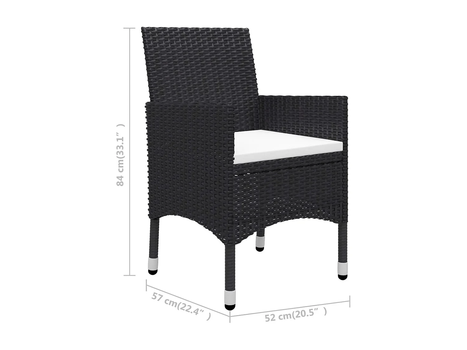 Ensemble à manger de jardin 3 pcs Noir