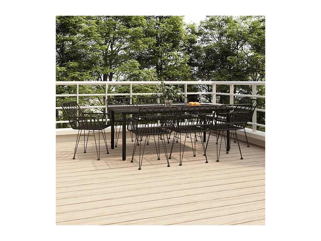 Ensemble à manger de jardin 9 pcs Noir Résine tressée