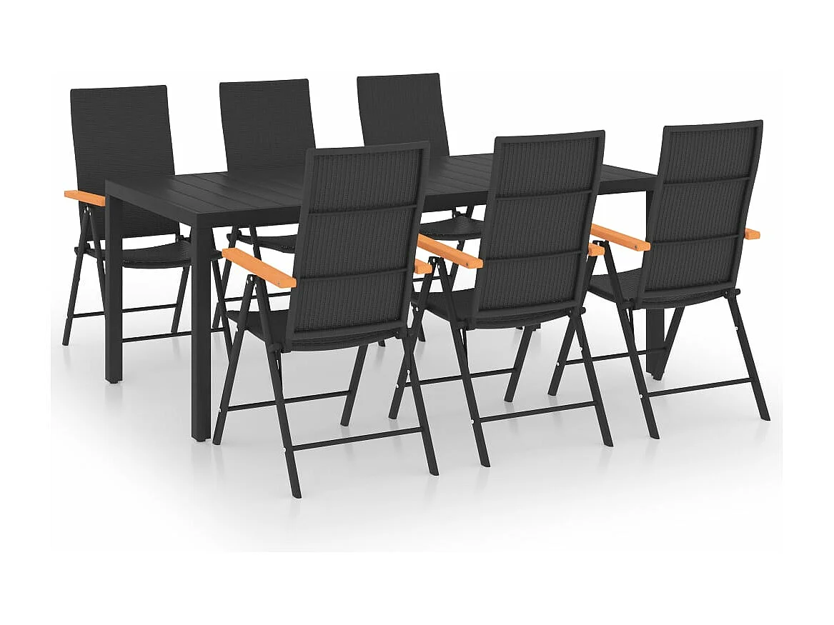 7 pcs conjunto de jantar para jardim preto e castanho