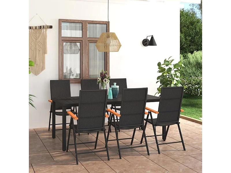 7 pcs conjunto de jantar para jardim preto e castanho