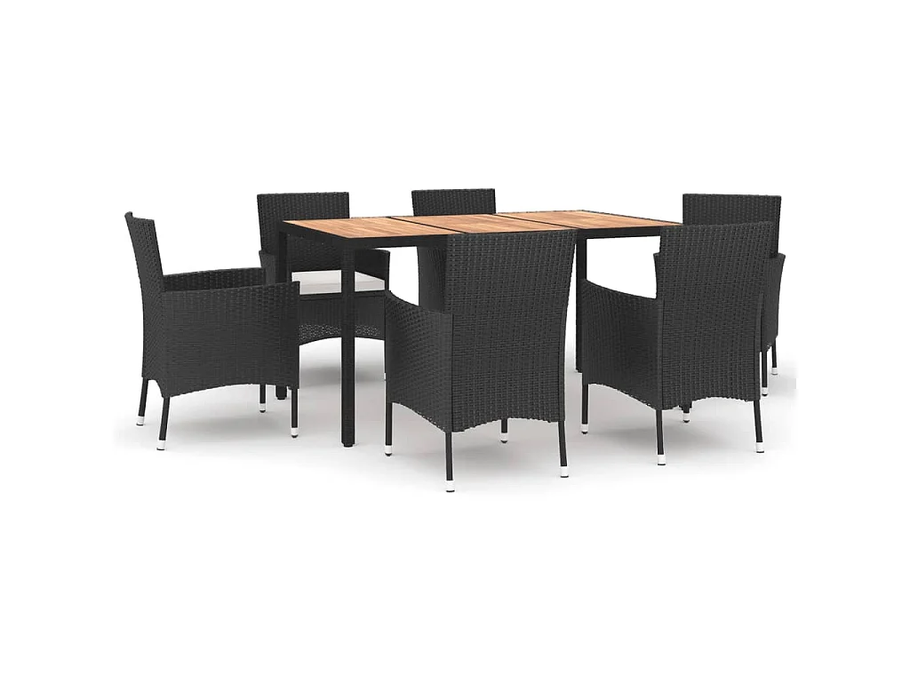 Set da Pranzo da Giardino 7 pz Nero con Cuscini in Polyrattan