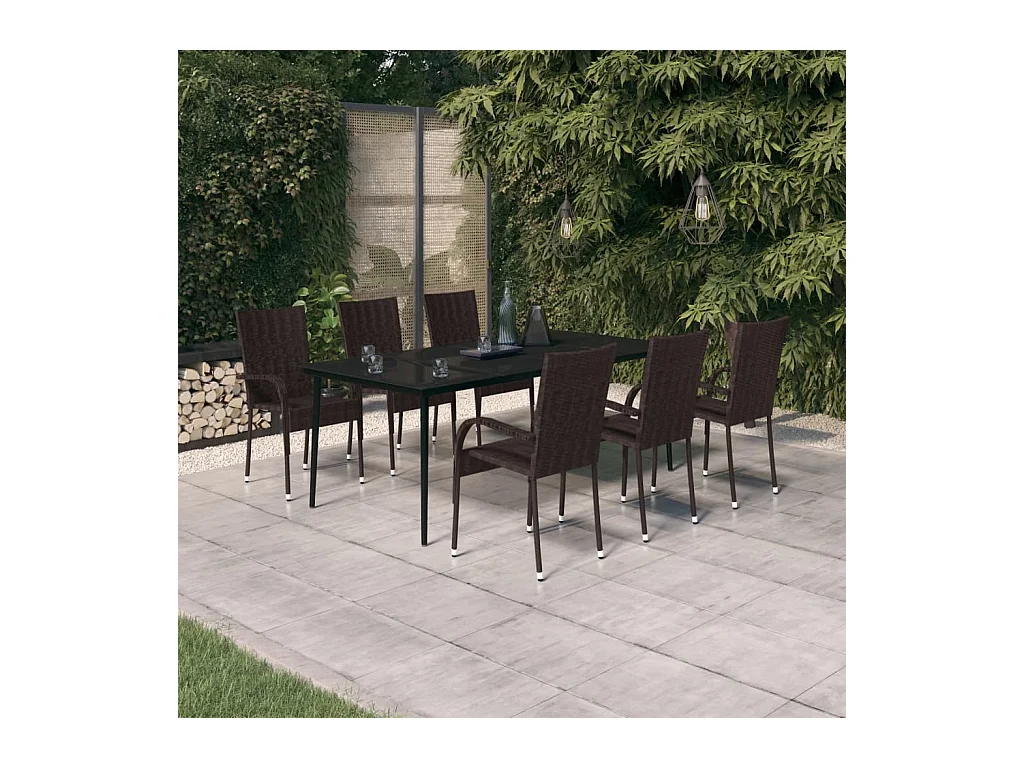 Ensemble à manger de jardin 7 pcs Marron et noir