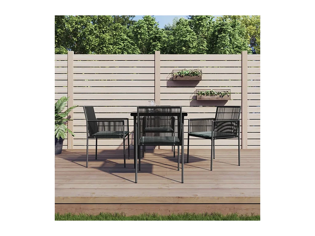 Ensemble à manger de jardin coussins 5pcs noir rotin et acier