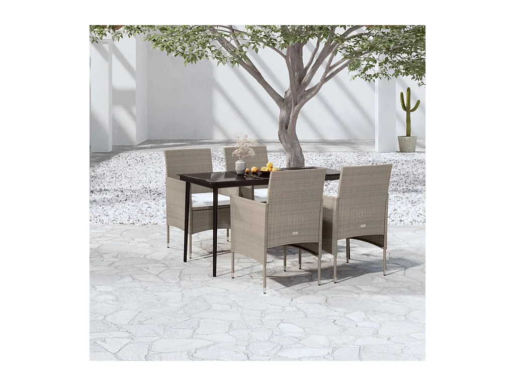 Ensemble à manger de jardin coussins 5 pcs Beige/noir