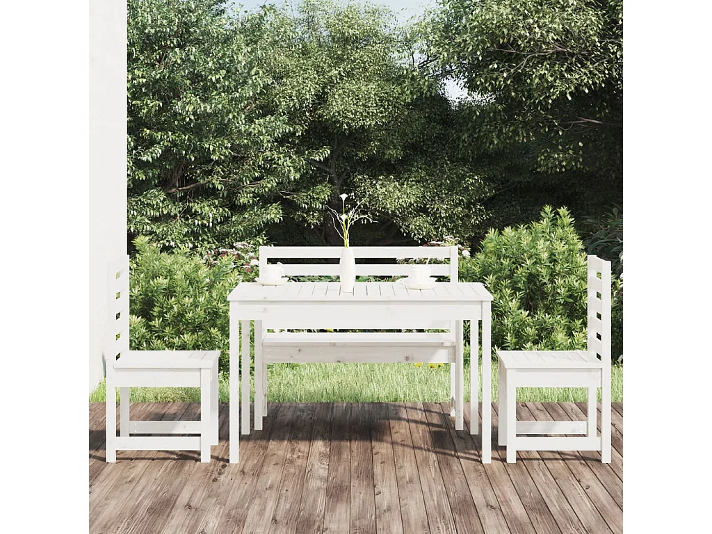 Ensemble à manger de jardin 4 pcs blanc bois massif de pin