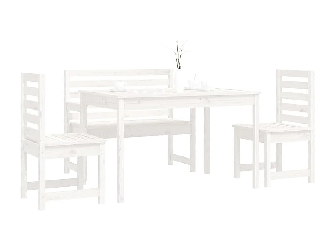 Ensemble à manger de jardin 4 pcs blanc bois massif de pin