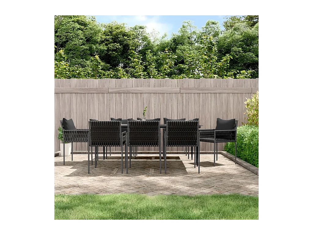 Ensemble à manger de jardin 9 pcs coussins résine tressée acier
