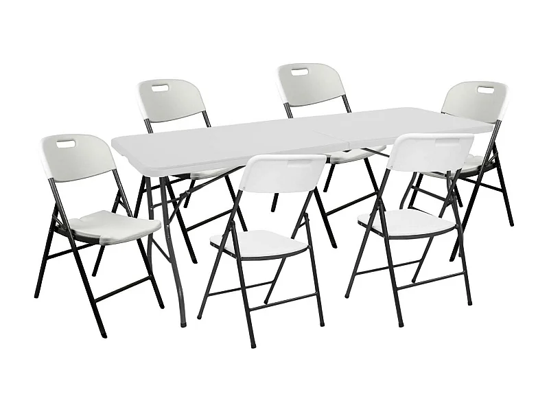 Set Tavolo pieghevole 180cm e 6 sedie con maniglia Catering 7house