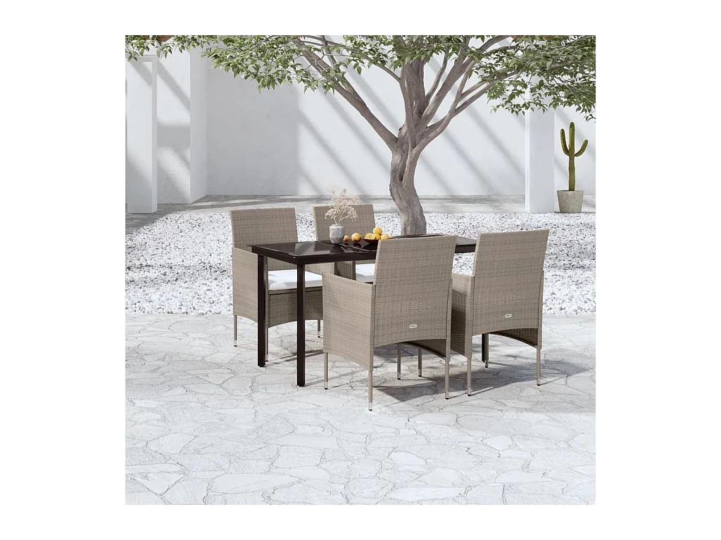 Ensemble à manger de jardin coussins 5 pcs Beige/noir