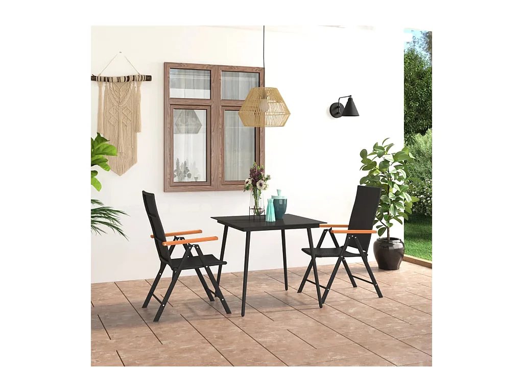 Ensemble à manger de jardin 3 pcs noir et marron