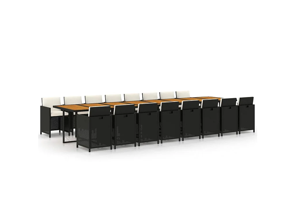 Set da Pranzo da Giardino 17 pz con Cuscini Nero in Polyrattan