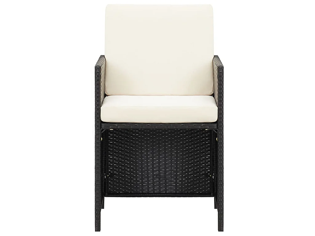 Set da Pranzo da Giardino 17 pz con Cuscini Nero in Polyrattan