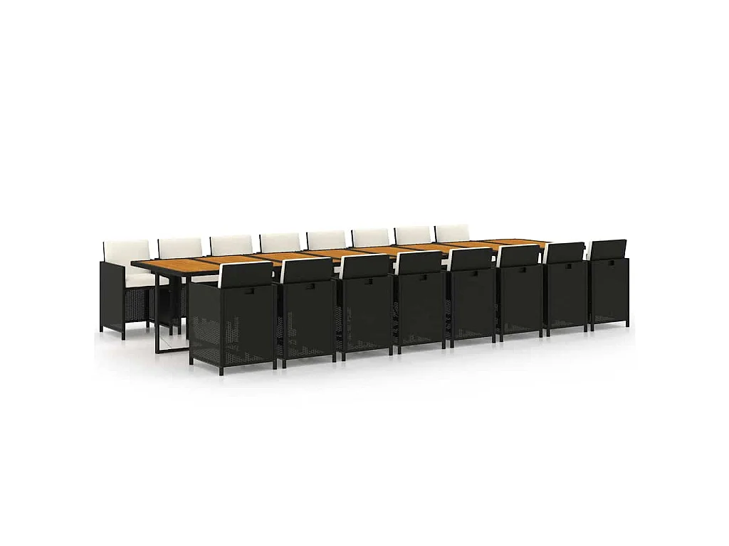17-delige Tuinset met kussens poly rattan zwart