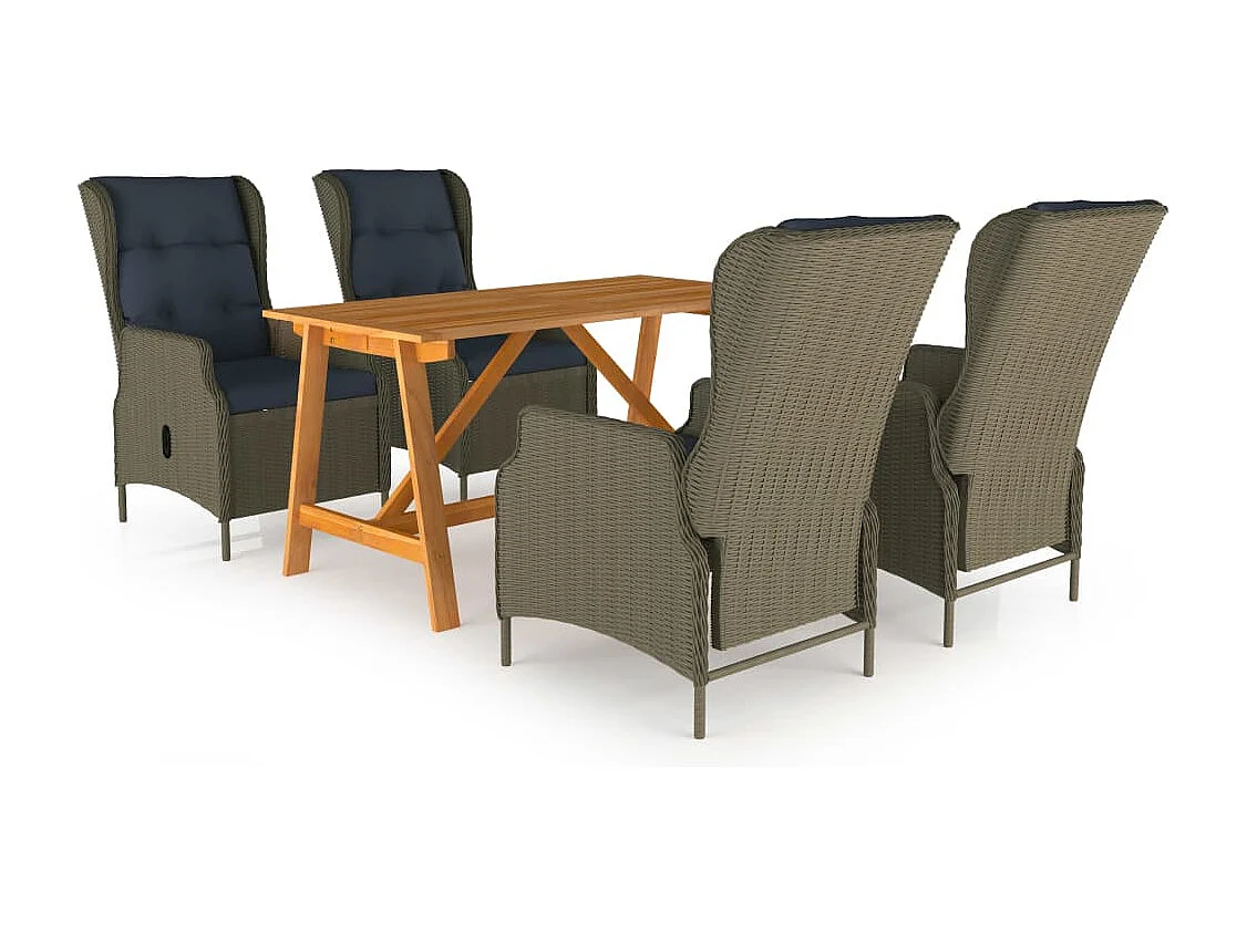 5 pcs conjunto de jantar para jardim castanho