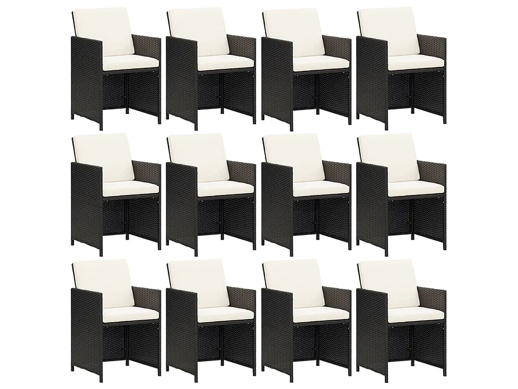 Set da Pranzo per Giardino 13 pz con Cuscini in Polyrattan Nero