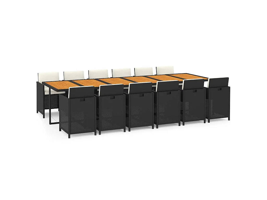 Set da Pranzo per Giardino 13 pz con Cuscini in Polyrattan Nero