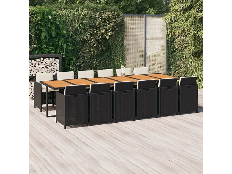 Set da Pranzo per Giardino 13 pz con Cuscini in Polyrattan Nero