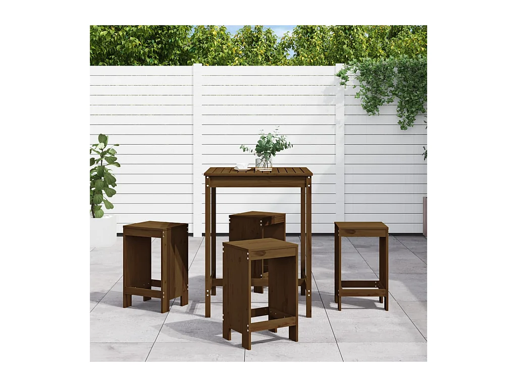 Ensemble de bar de jardin 5 pcs marron miel bois de pin massif