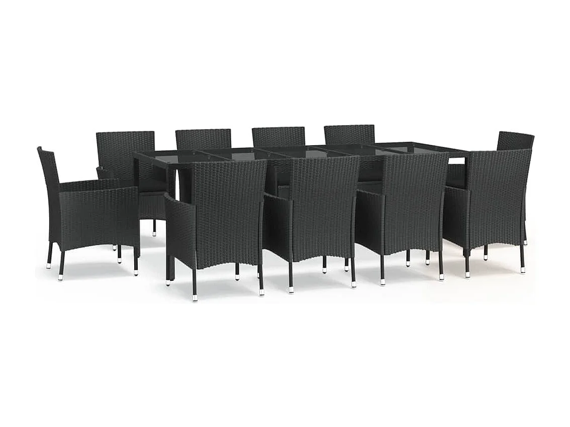 Set da Pranzo da Giardino 11 pz con Cuscini in Polyrattan Nero