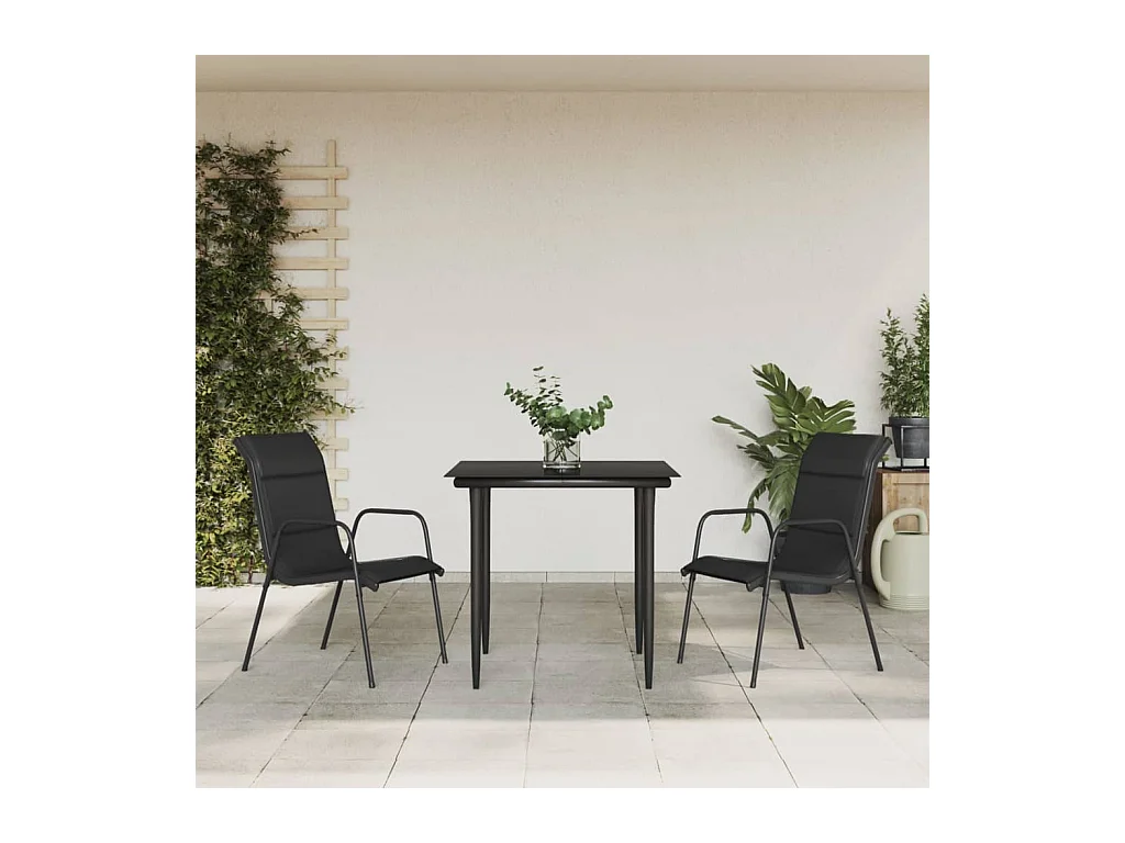 Ensemble à manger de jardin 3 pcs noir textilène et acier