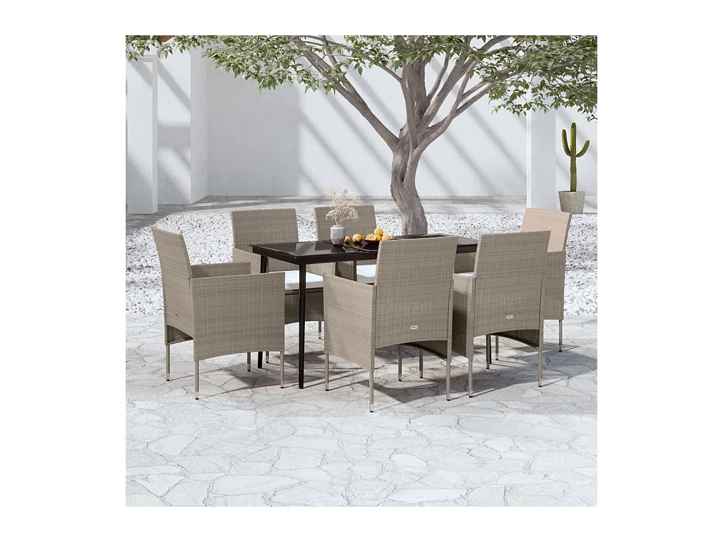 Ensemble à manger de jardin coussins 7 pcs Beige/noir