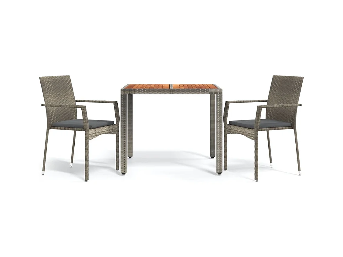 3-delige Tuinset met kussens poly rattan grijs