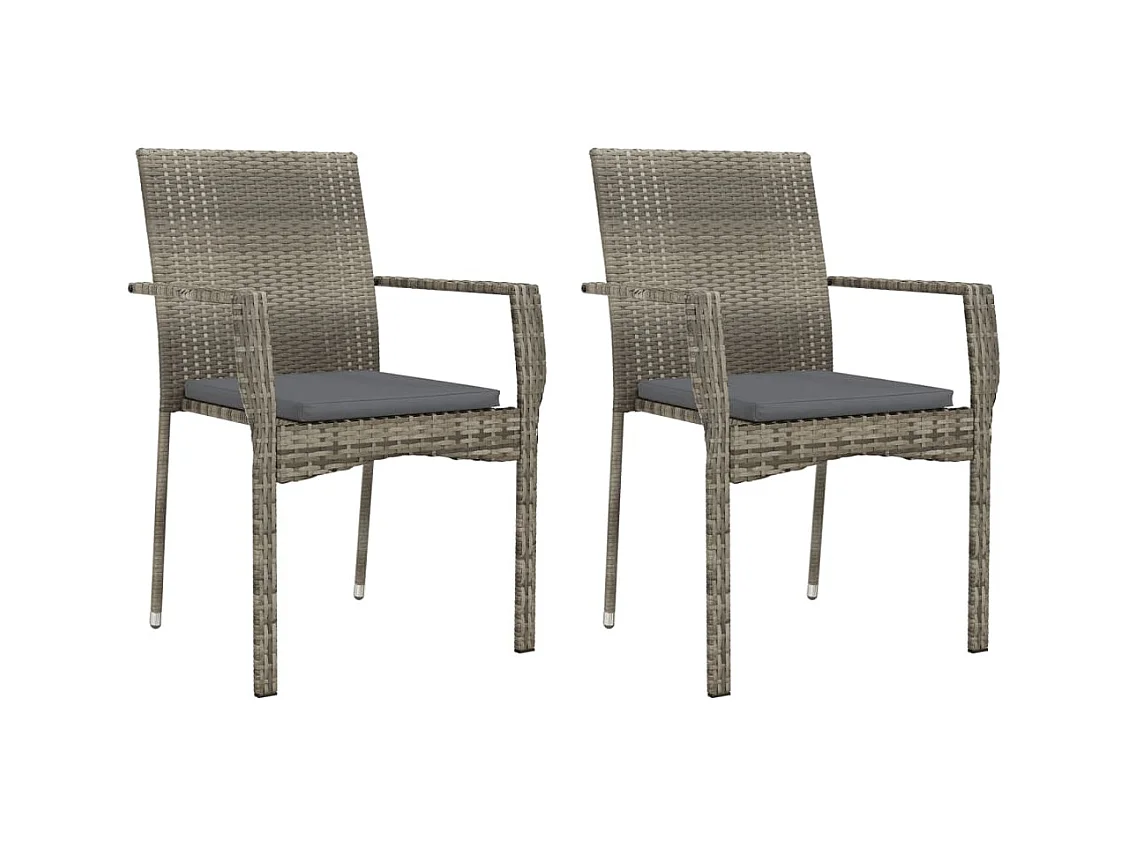 3-delige Tuinset met kussens poly rattan grijs