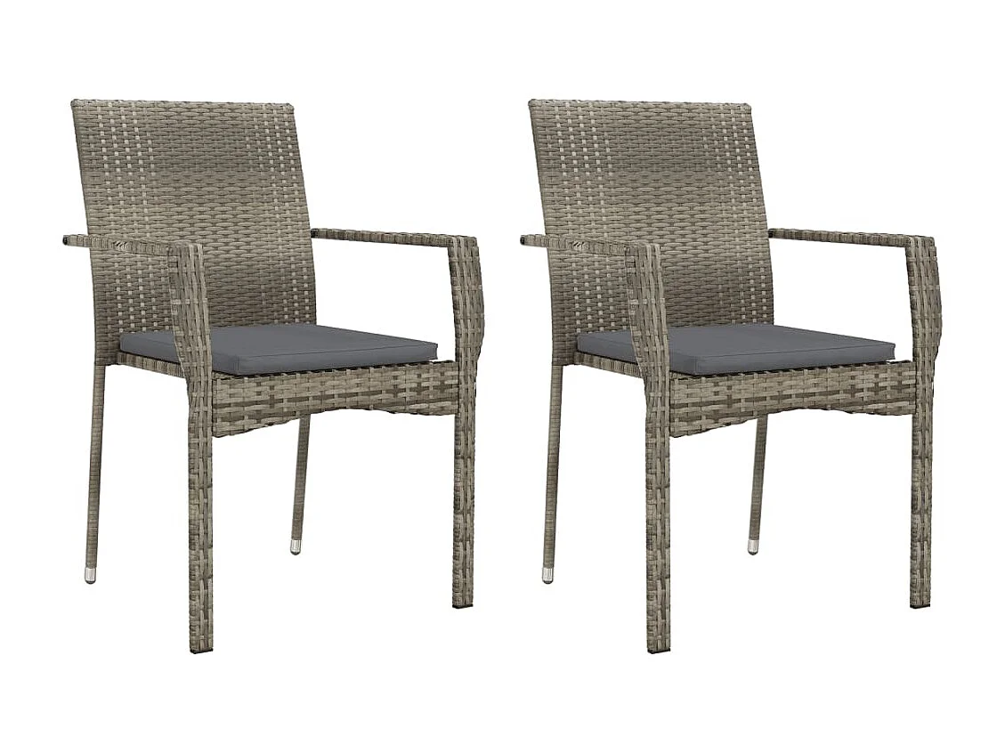 Set comedor de jardín 3 piezas con cojines ratán sintético gris