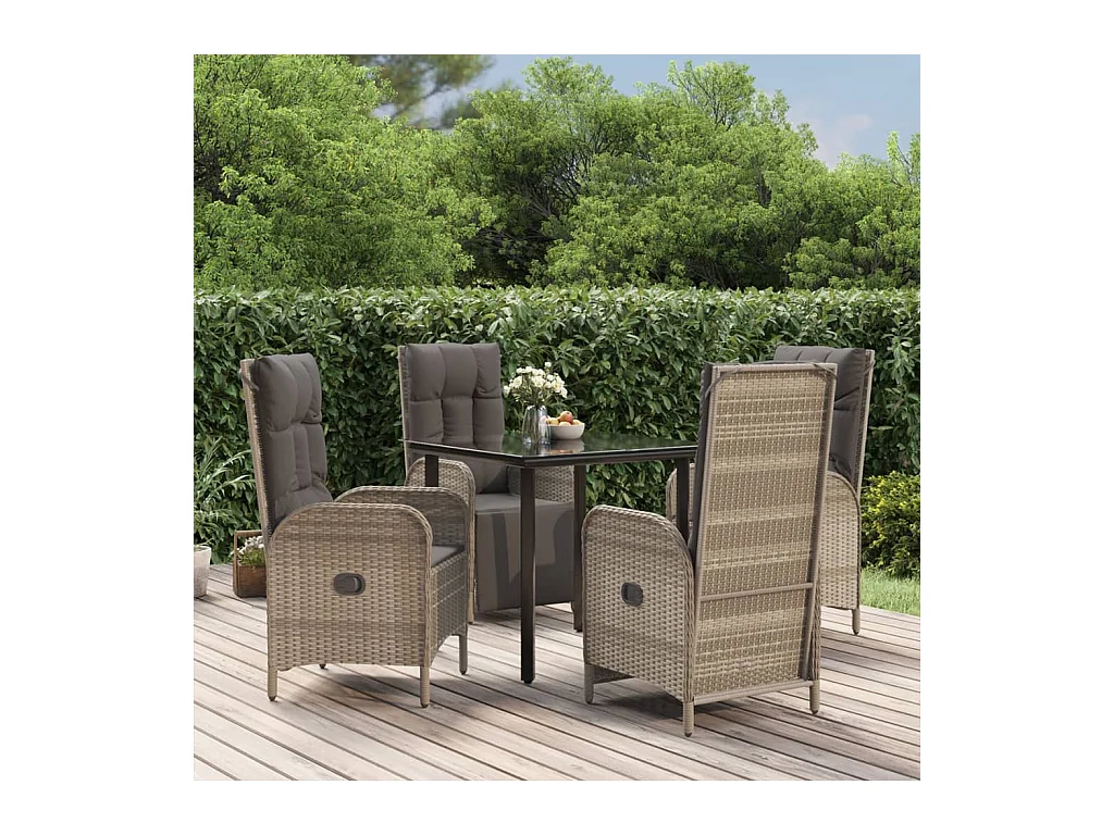 Ensemble à manger de jardin coussins 5 pcs noir et gris