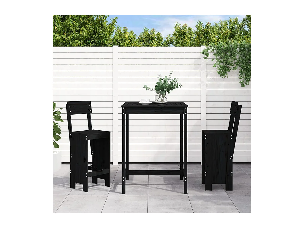 Set Bar da Giardino 3 pz Nero in Legno Massello di Pino