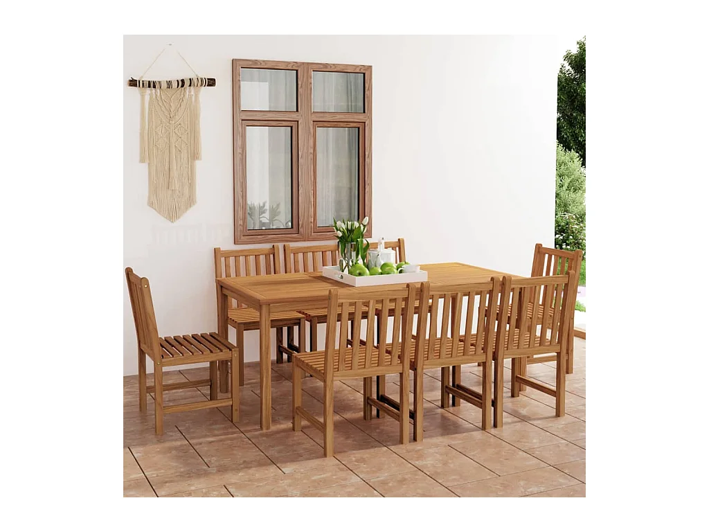 Ensemble de salle à manger de jardin 9 pièces 180 x 90 cm en bois de teck massif