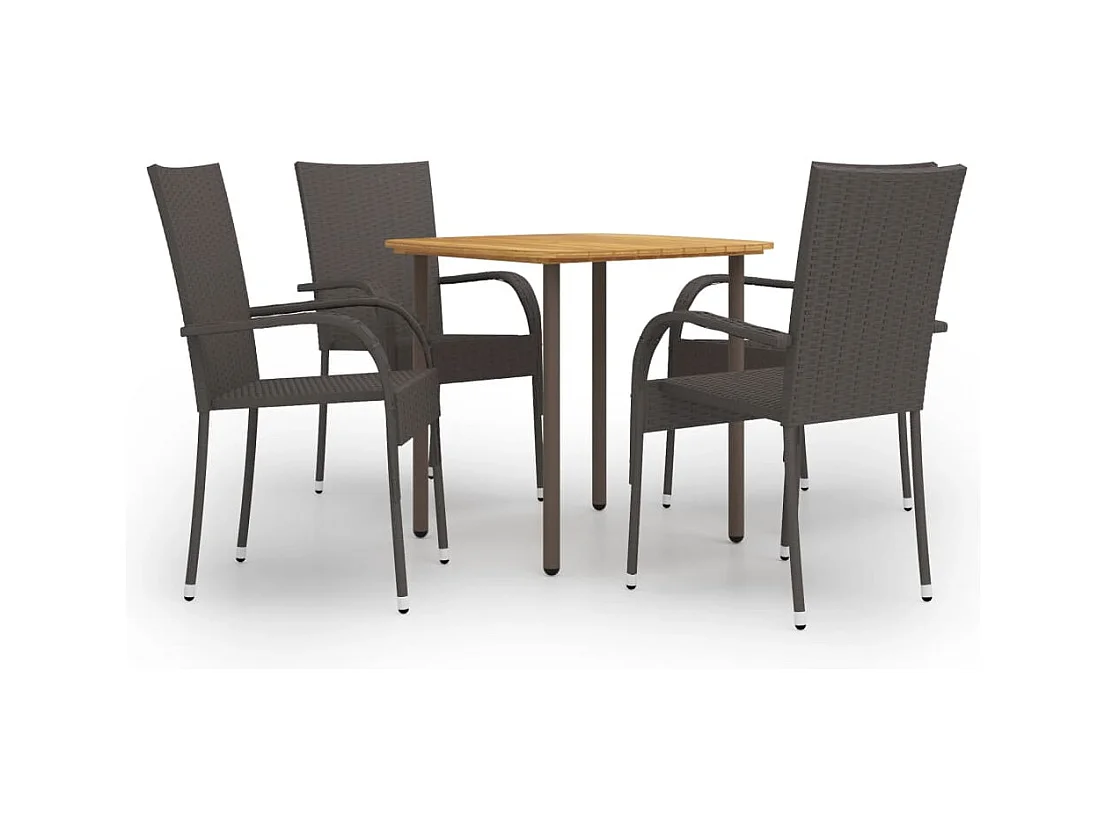 Ensemble à manger de jardin 5pcs Résine tressée Marron