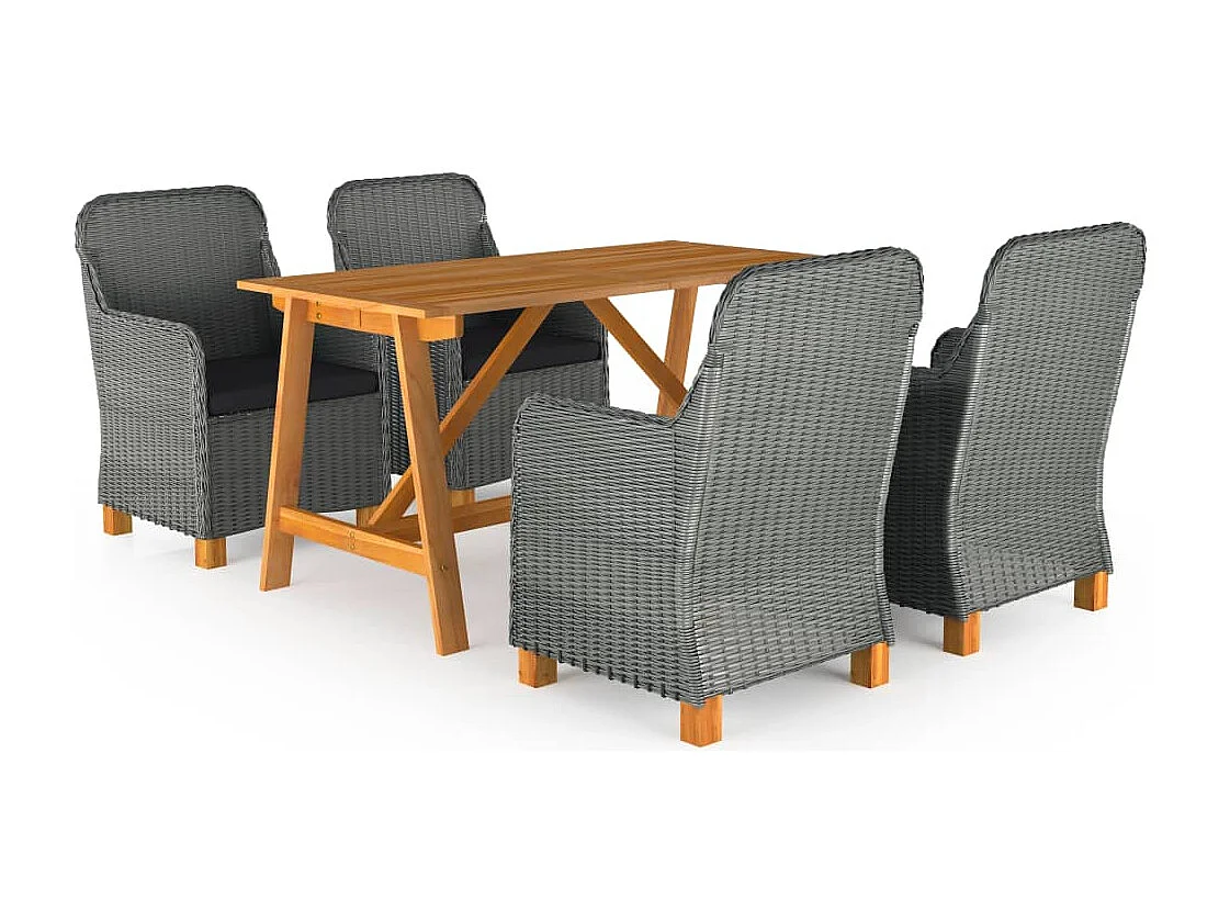 5 pcs conjunto de jantar para jardim cinzento-claro