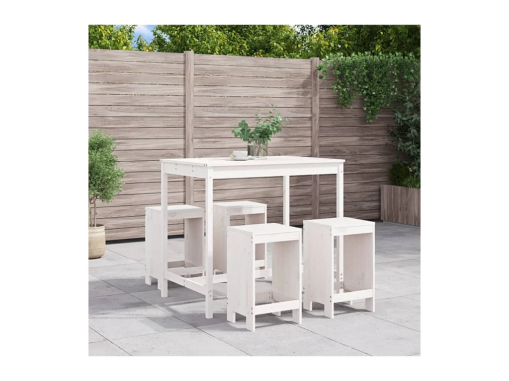 Ensemble de bar de jardin 5 pcs blanc bois massif de pin
