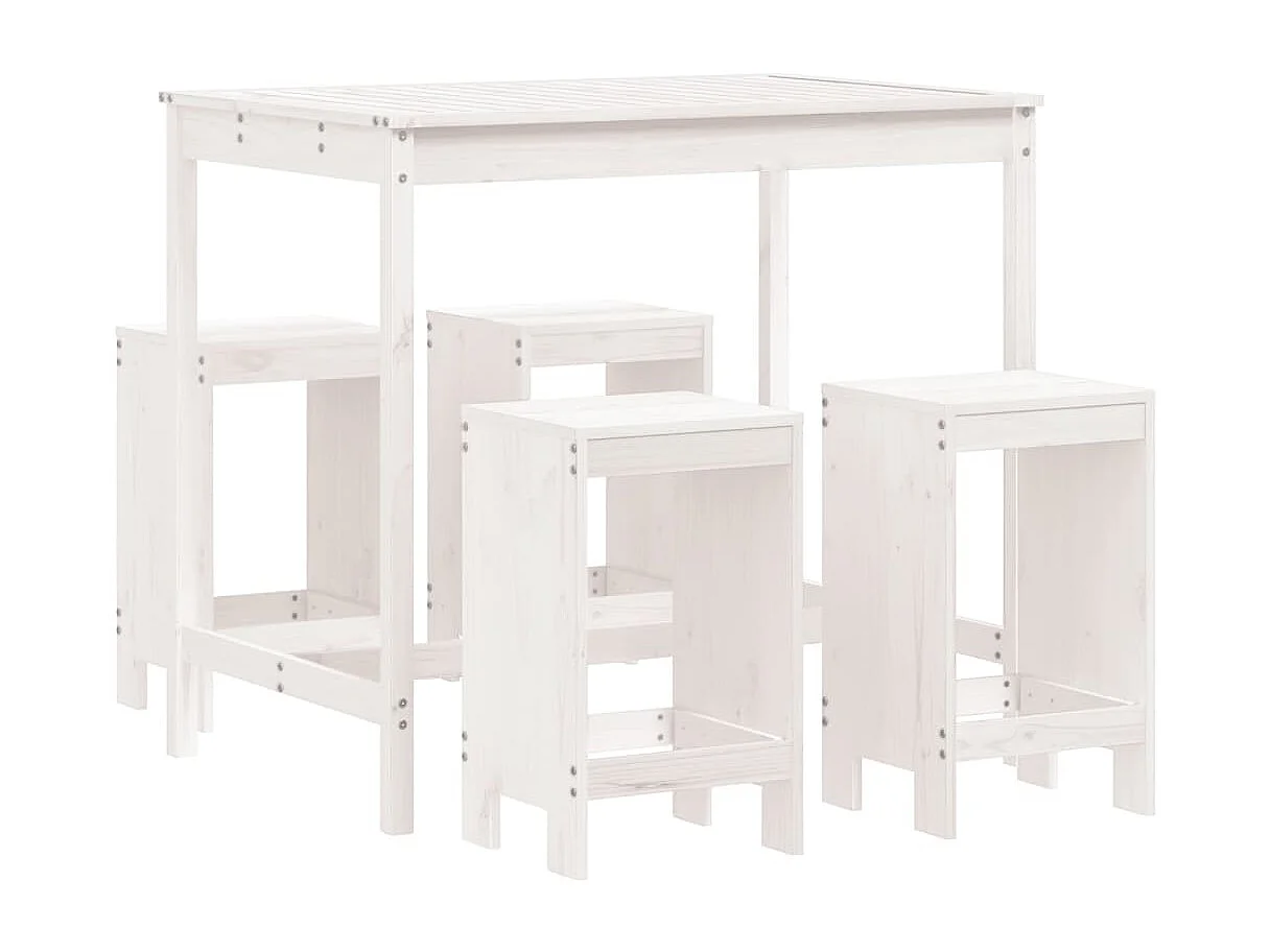 5 pcs conjunto de bar para jardim pinho maciço branco